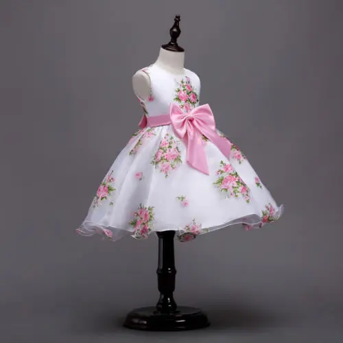 Новинка 2018 Летний стиль детское платье без рукавов с бантом и цветочным принтом