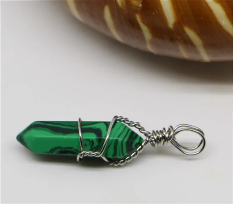 malachite 24 шт./лот, подвески-подвески из натурального кварца, ожерелье из проволочного камня, Женские Ювелирные изделия - Окраска металла: malachite