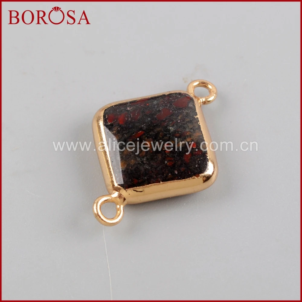 BOROSA 20 шт. Золото Цвет Multi-kind камни Ромбический медь разъем Бусины Двойной
