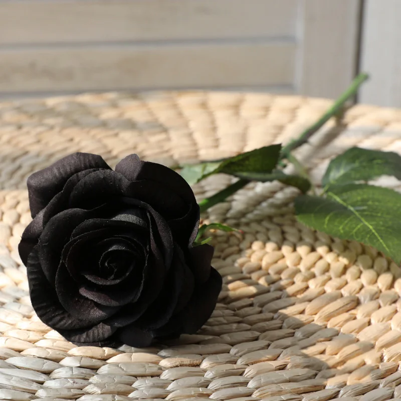 black 10 шт. в партии красный искусственный цветок розы Настоящее касание латексные цветы искусственный силикон поддельные розы украшение букетов для дома Свадебная вечеринка - Цвет: black