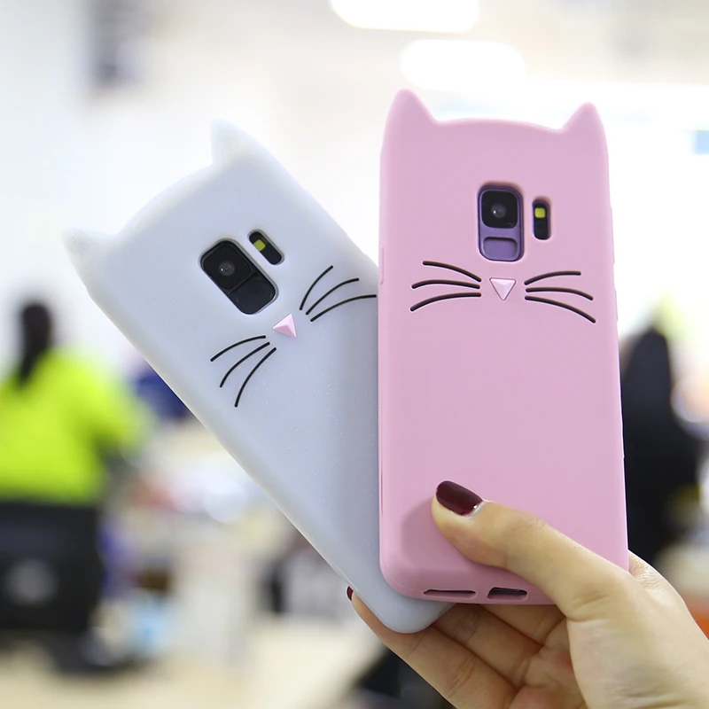Силиконовый мягкий чехол с милым бородатым котом для samsung Galaxy S8 S9 Plus S6 S7 Edge J3 J5 J7 Pro 3D Уши ТПУ чехол для мобильного телефона