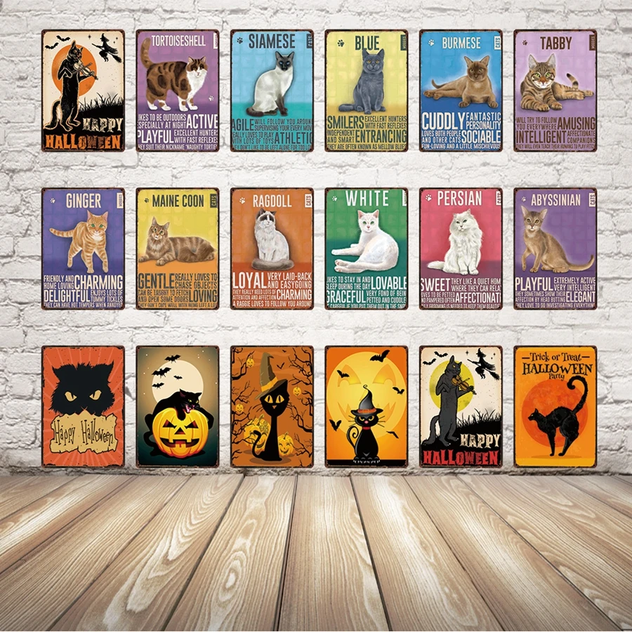 

[ Kelly66 ] Trick or Treat Halloween Party CAT Metal Sign Tin Poster Home Decor Bar Wall Art Painting 20*30 CM Size y-1802