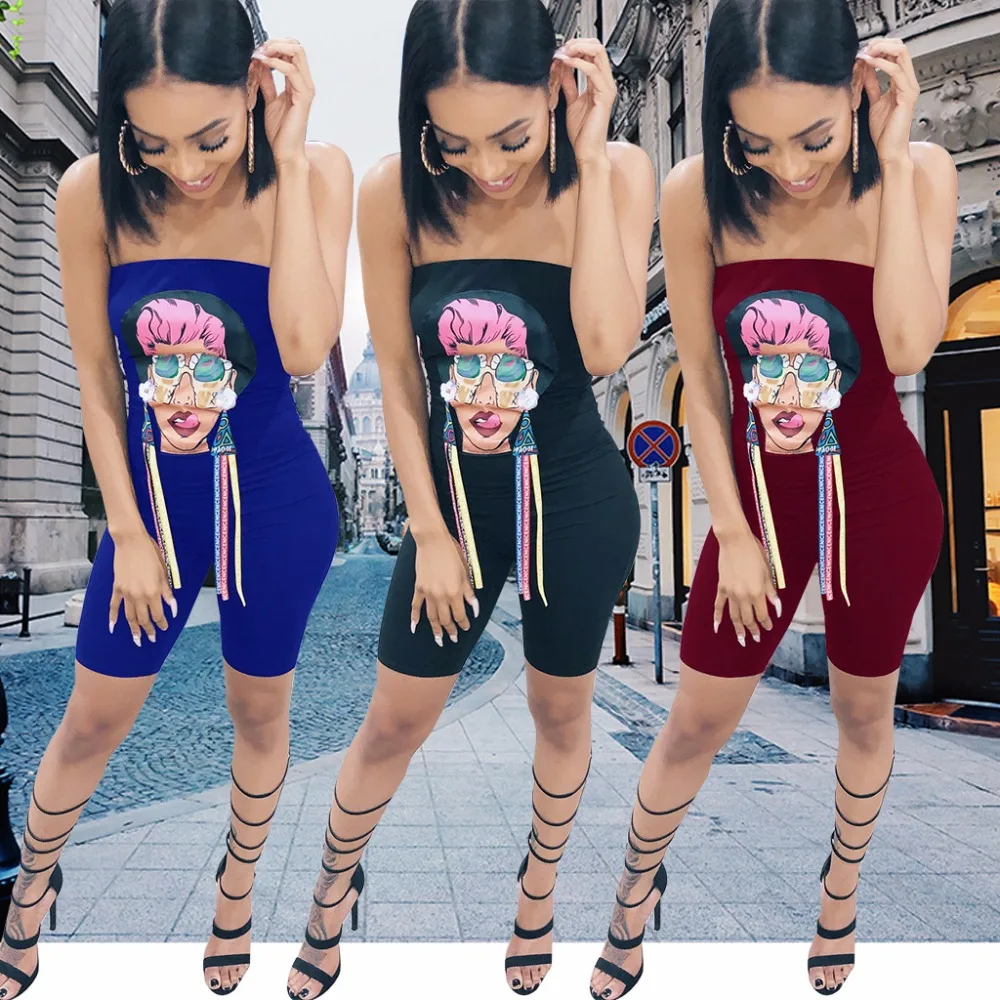 Женский комбинезон с цифровым принтом слитный пляжный открытыми плечами и