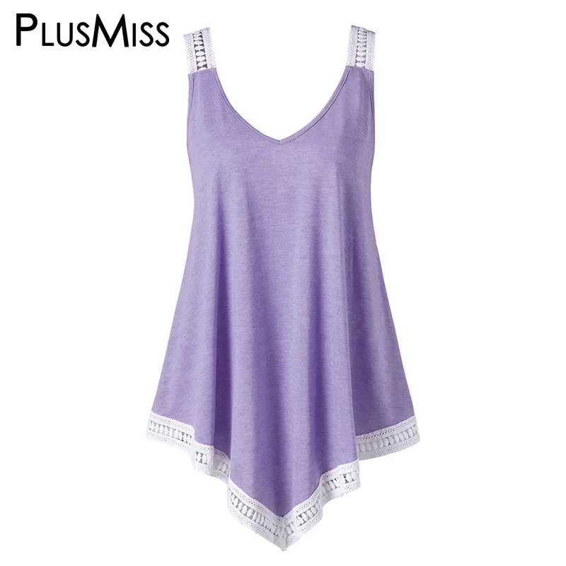 PlusMiss размера плюс 5XL сексуальный из кружев кроше с Свободные Boho майка женская