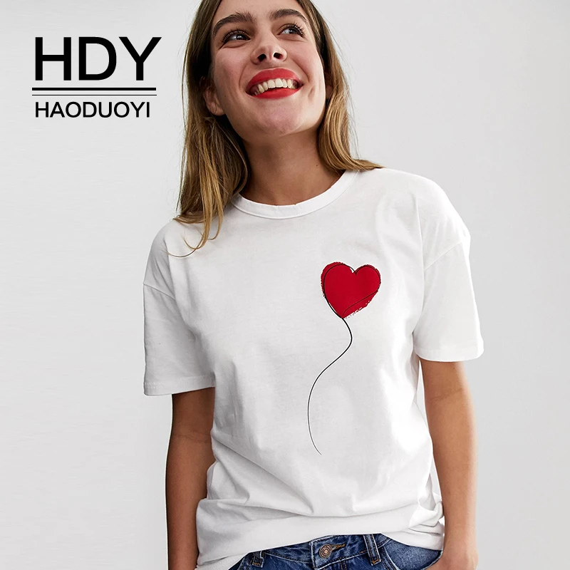 Футболка HDY Haoduoyi Повседневная футболка с принтом в виде сердца коротким рукавом и