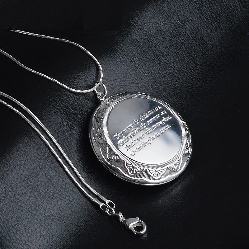Retro Vintage 925 Sterling Silver Carved Flower Round Pendant Necklace Can Put Photo For Lovers Women Best Gift | Украшения и