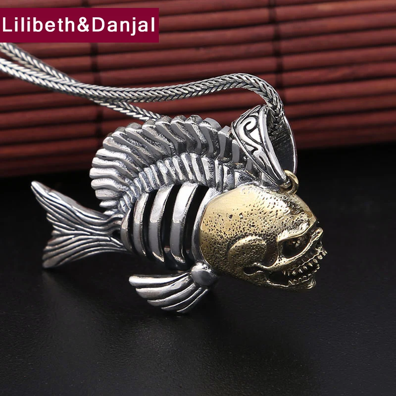 2019 Punk Fashion Pendant 100% 925 Sterling silver Jewelry Men Women Hollow Piranha Skull Necklace making P19 | Украшения и
