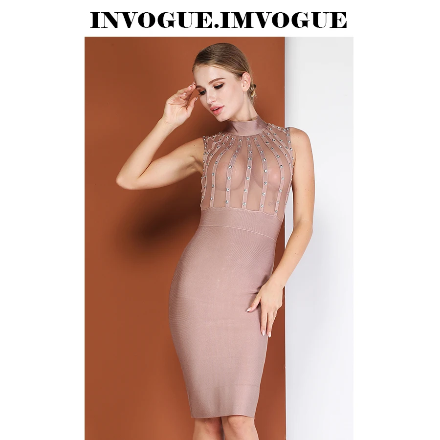 Женское Сетчатое платье без рукавов INVOGUE облегающее Вечернее Платье До Колена
