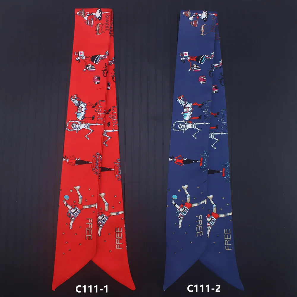 

New Red Girls Printed Twill Silk Scarf Women Fashion Head Foulard Summer Luxury Brand Small Tie Bag Ribbons Hair Scarves