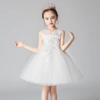 host childrens day white appliques flower little girl princess dresses teenager party wedding ball gowns kids christmas dress