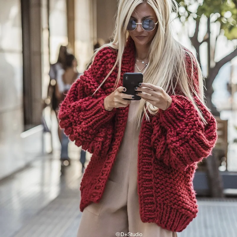 Autumn long sleeve hand knitted sweaters women casual loose comfortable winter outer upper ladies cardigans tops |