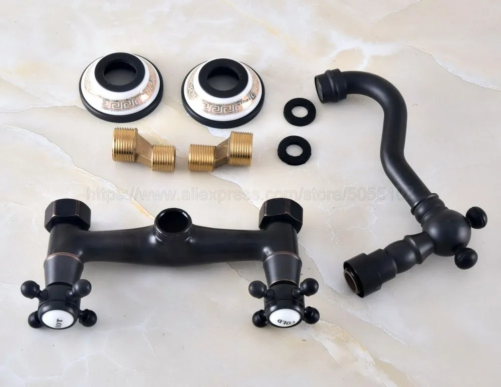 Oil Rubbed Bronze Wall Mounted Bathroom Sink Faucet Swivel Spout Bathtub Mixer Dual Handles znf455 | Обустройство дома