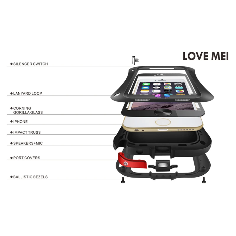 Gorilla glass) LOVE MEI Armor чехол для iPhone 6 6s 6 Plus металлический алюминиевый чехол для iPhone 6s Plus 6 Plus защита от воды/ударов/дождя