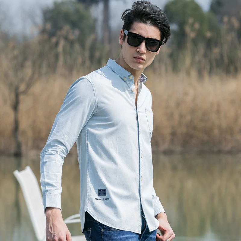 Рубашка Pioneer Camp мужская с длинным рукавом модная сорочка slim fit в повседневном