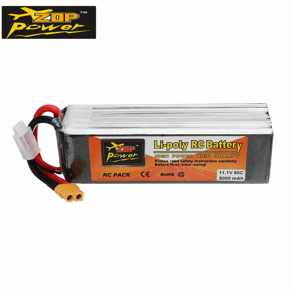 ZOP POWER 11,1 V 8000mAh 60C 3S Lipo аккумуляторная батарея с разъемом XT60 для RC моделей рамка запасная часть Accs