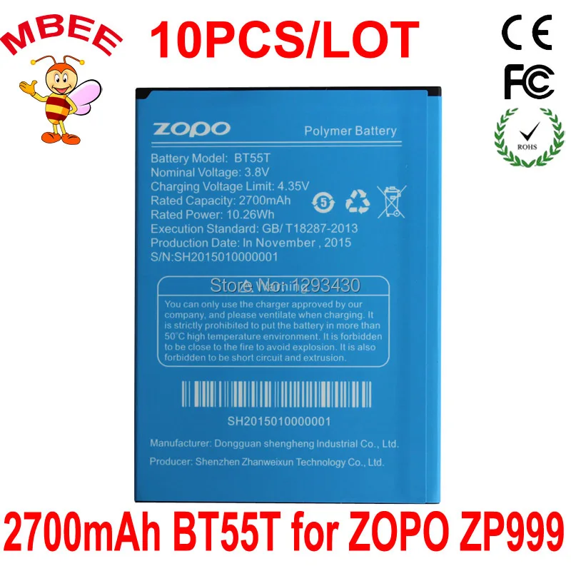 

10PCS 2700mAh Original BT55T Battery for ZOPO ZP999 ZP3X Batterie Bateria Batterij Accumulator AKKU PIL