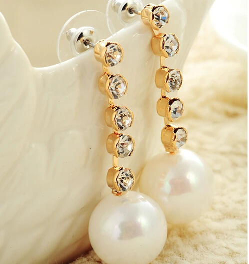 Высокое качество Перл стразы Стад серьги Золотые Партия Подарков E655 | Украшения и