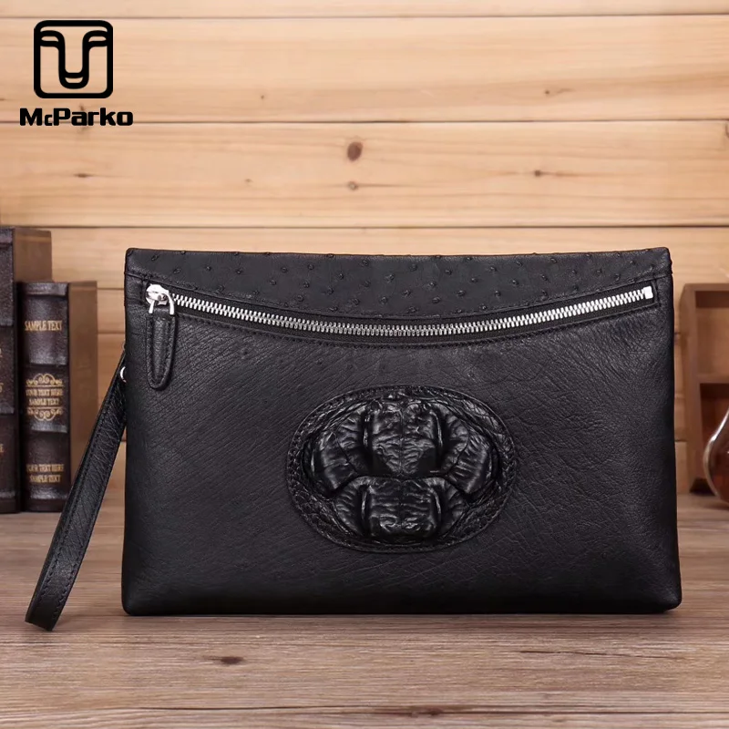 

McParko Envelope Clutch Bag Men Genuine Leather Ostrich Patchwork Crocodile Style Luxury Bag Fashion Street Handy Cluthes Wallet