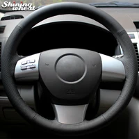 shining wheat black genuine leather car steering wheel cover for mazda 6 2010 gh mazda 8