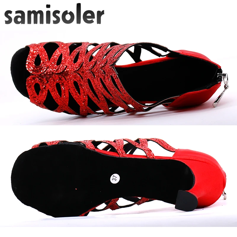 Samisoler/Новые блестящие женские туфли для латинских танцев с вырезами, Танго, джазз танцевальные туфли для сальсы, Бальные модные туфли для танцев 5-10 см