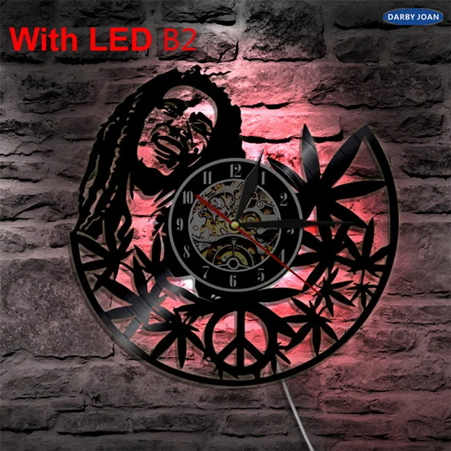 With LED B2 Bob Marley One Love For regae Lover виниловые Часы светодиодный светильник винтажный LP Record подарок ручной работы декоративный силуэт лампа - Цвет: With LED B2