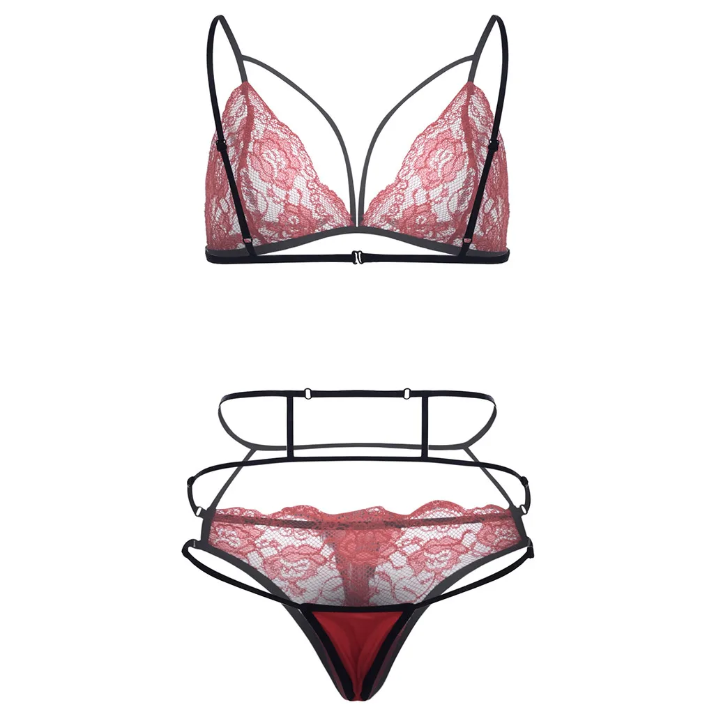Women's Lace Hollow Openwork Sous Vetement Femme Sexy Ensemble Lenceria Mujer Perspective Underwear Transparent Bra 2 Piece Set | Женская