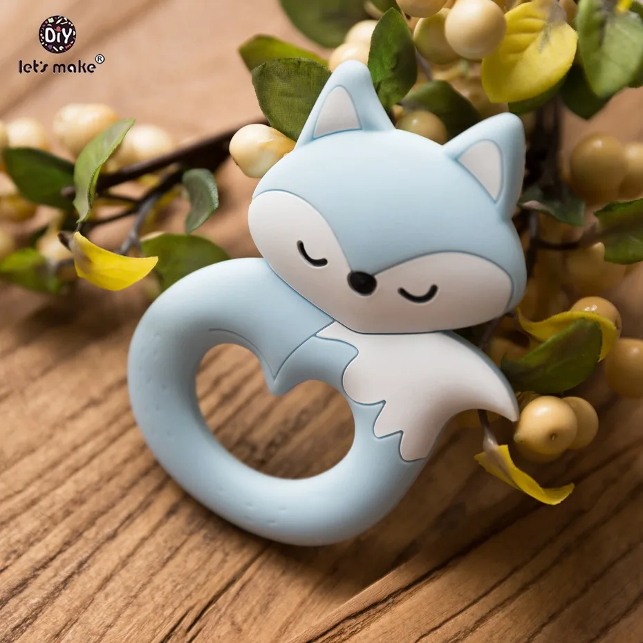 Blue Fox Давайте сделаем 10 шт. большой хвост лиса мультфильм ювелирные изделия из бисера Кулон DIY ручной работы Силиконовое ожерелье прорезывание зубов игрушки Жевательные бусы без содержания бисфенола А - Цвет: Blue Fox