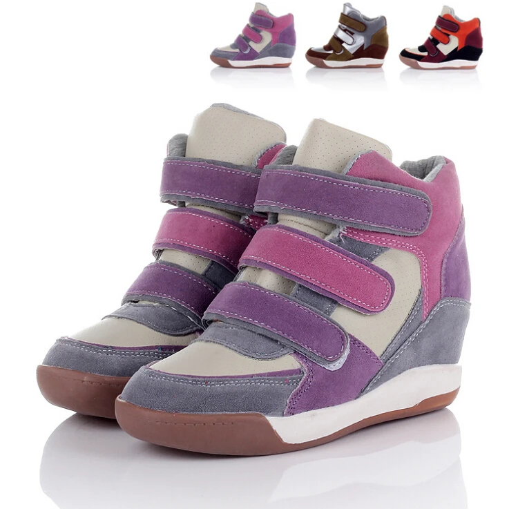 New HOT women's Sneakers Sports Running shoes casual high quality Genuine leather velcro height Increasing Shoes 7CM EUR 36 44|Обувь для