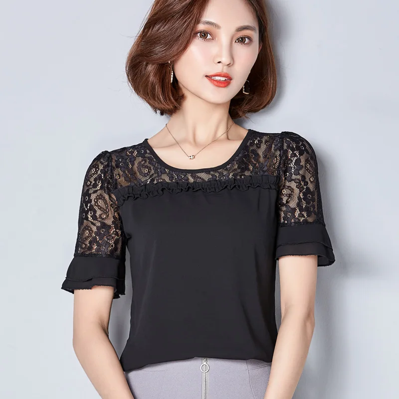 Женщины Блузка Мода 2017 Лето Шифон Плюс Размер Коротким Рукавом Повседневная
