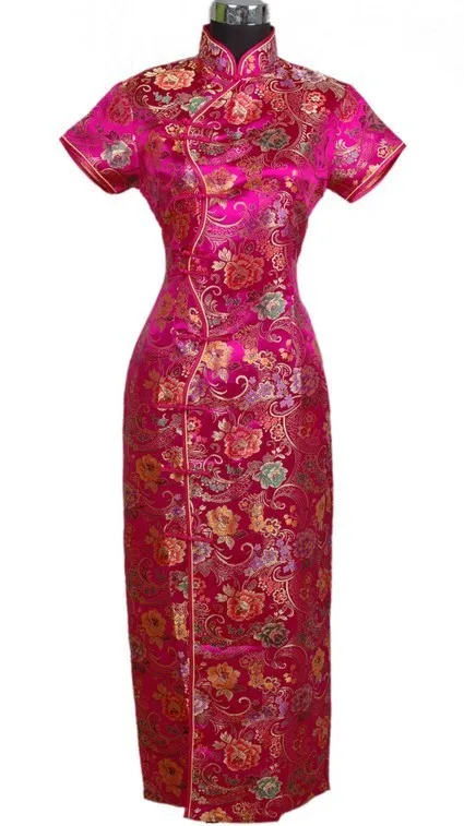 Китайское традиционное женское длинное платье Qipao Cheong-sam свадебное вечернее платье размер S M L XL XXL XXXL C0001 - Цвет: hot pink
