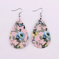 floral prints leather teardrop earrings for women statement unique drops lightweigt earrings jewelry summer design hot new