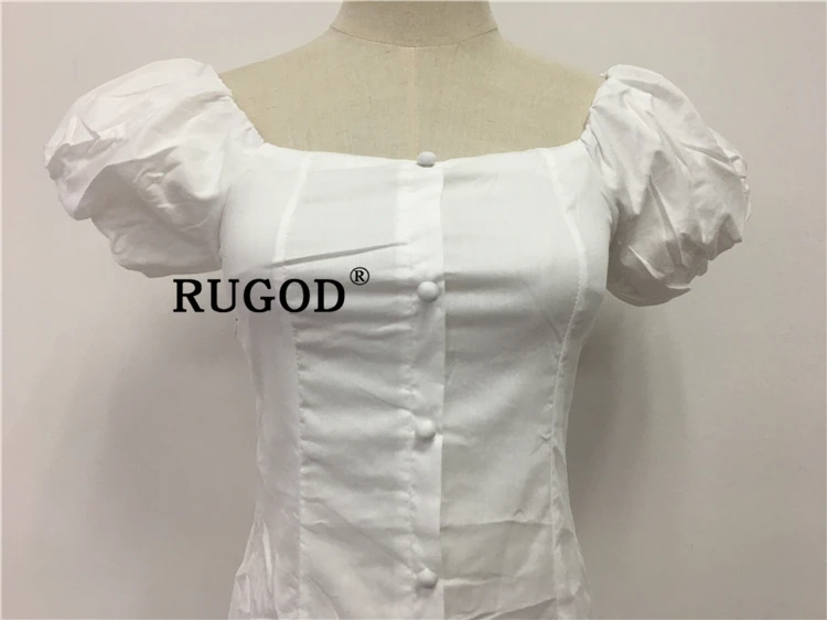 RUGOD корейское шикарное Белое Мини женское платье элегантный тонкий с открытыми плечами однобортные женские платья vestidos летние платья