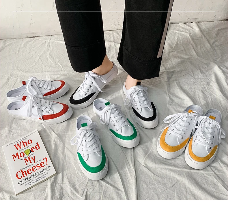 INS hot women Canvas shoes 22.5-25 cm length bottom shoes flat bottom half tow canvas shoes no heel lazy shoes Half slipper