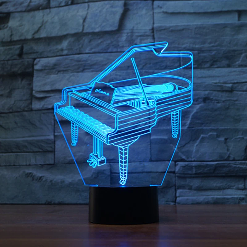Creative 3D Light Piano Model Illusion Lamp LED 7 Color Changing USB Touch Sensor Desk Night Remote Controlled | Лампы и освещение