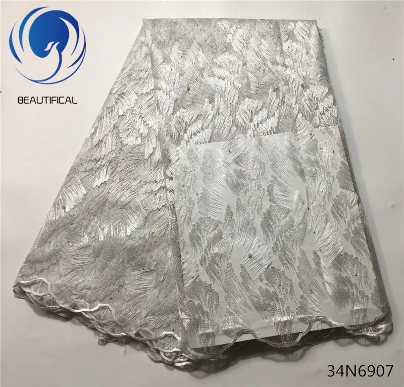 Beautifical White french lace fabric High quality african tulle for wedding dress nigerian with stones 34N69 | Дом и сад