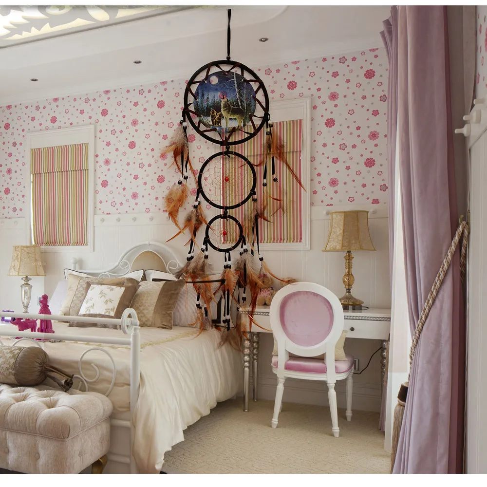 Оградить удачу и защитить вас вашу семью волк Орел Ловец снов круглая сеть перьев