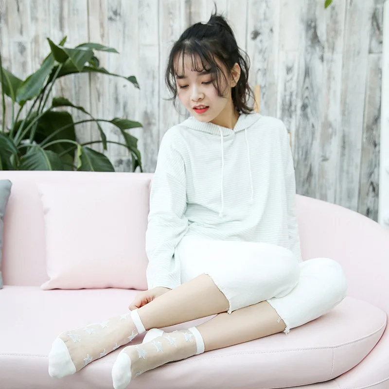 [EIOISAPRA] хлопковые прозрачные носки с блестящей звездой креативные ультратонкие