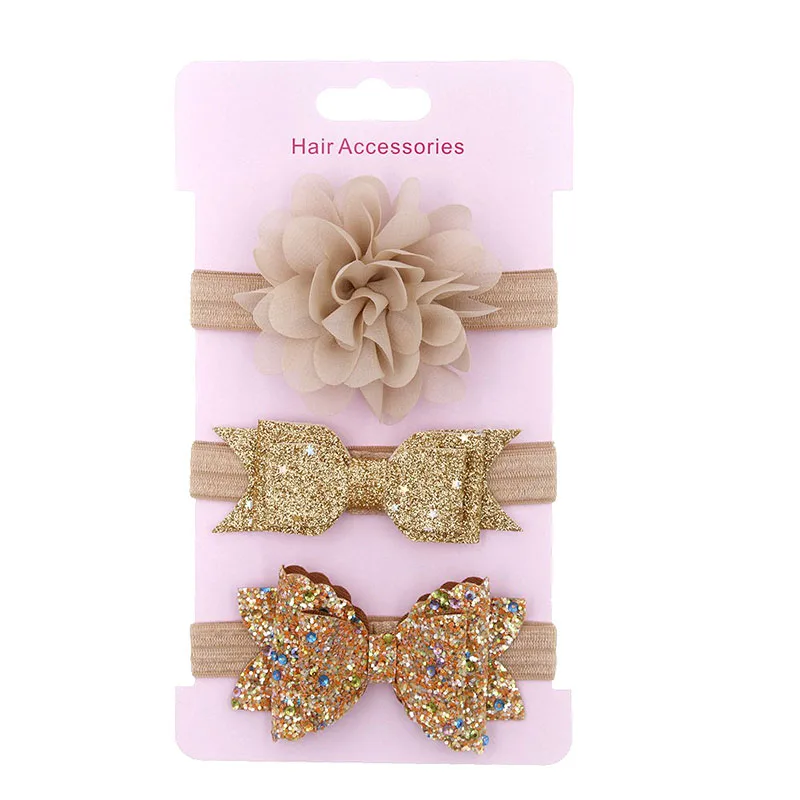 7F 3 шт./партия, Детская повязка на голову, корона, цветы, банты, повязка на голову для маленьких девочек, аксессуары для волос для новорожденных, эластичная резинка для волос, тюрбан - Цвет: 7F