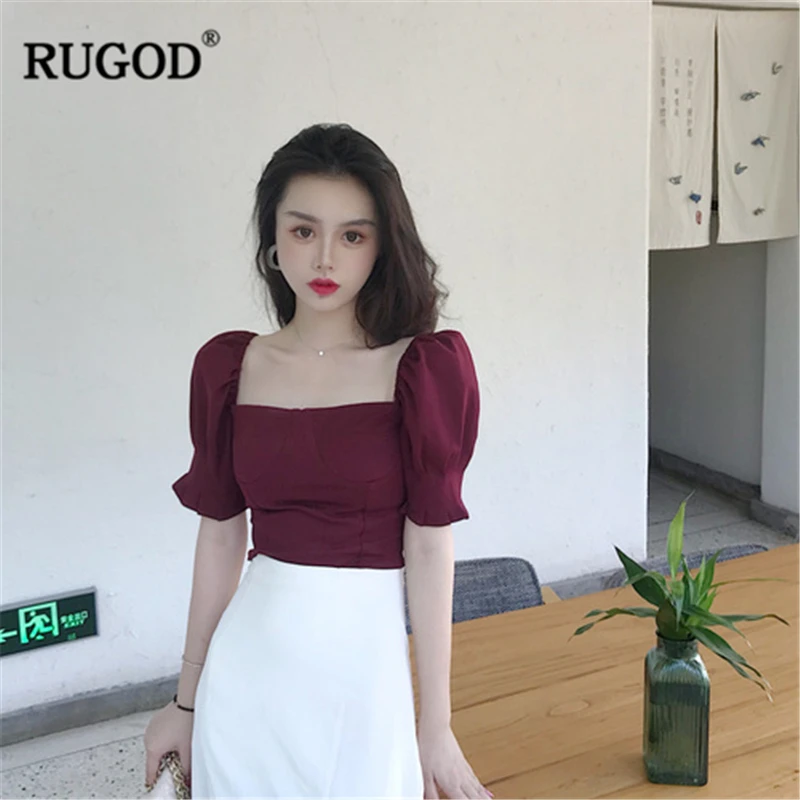 RUGOD 2020 Новая Элегантная Женская однотонная винно красная рубашка или белая