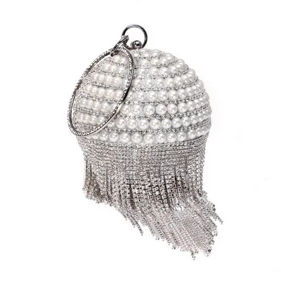 YM1650silver SEKUSA женские свадебные клатчи из бисера с круговой кисточкой бриллиантами вечерние сумки с цепочкой на плечо жемчужные сумочки - Цвет: YM1650silver