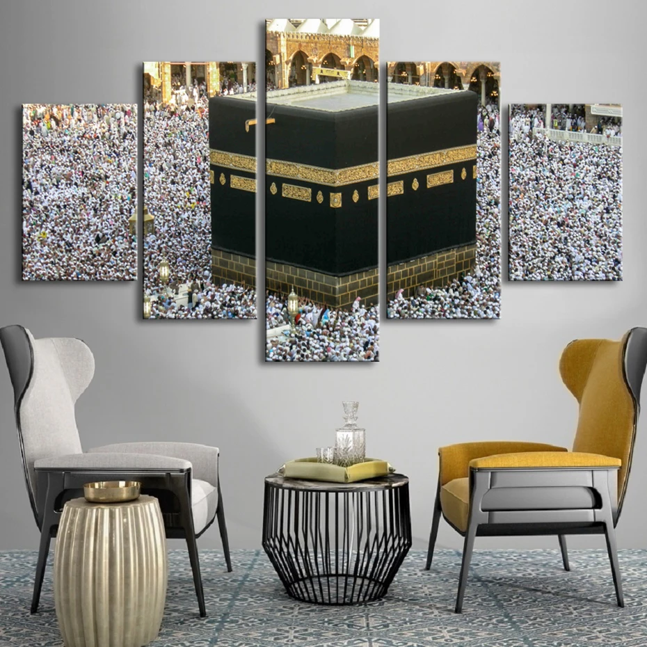 Islamic Wall Art Mecca Mosque Pilgrimage 5 Pieces Canvas Print Landscape Paintings Prints Posters Home Decor Frame | Дом и сад