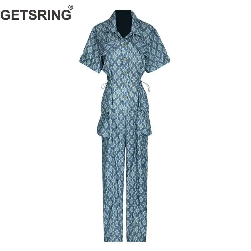 Женский комбинезон с коротким рукавом GETSRING клетчатый Длинный высокой талией и