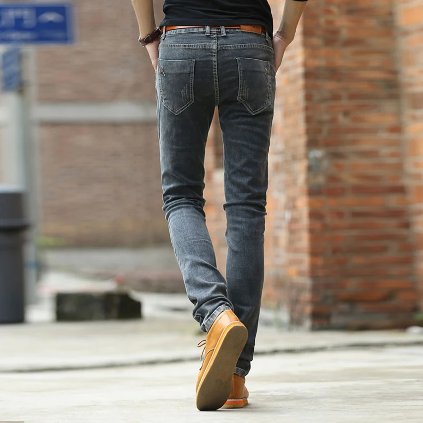 Мужские Мягкие темно серые джинсы мужские облегающие эластичные джинсовые брюки