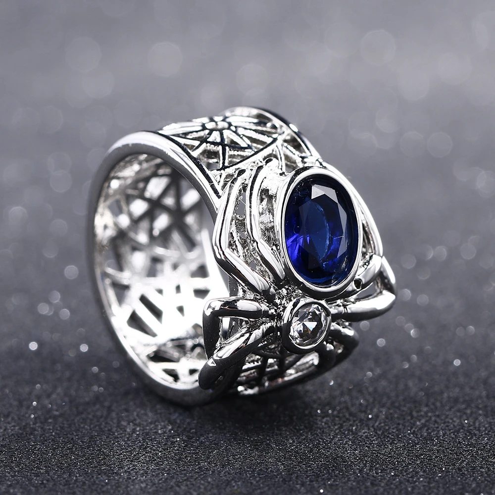 Bague Ringen Топ бренд паук серебро 925 ювелирные изделия сапфир драгоценный камень кольца для женщин мужские винтажные панк вечерние ювелирные изделия кольца Подарки