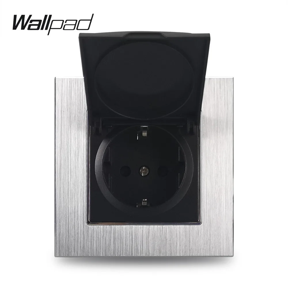 Металлический 16A ЕС розетка с защитой от пыли Кепки Wallpad 86*86 мм 110 V-240 V AC серебристого металла Панель стены Питание 16A штепсельная розетка с когтями