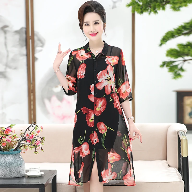 Women summer silk shirt elegant floral printed blouse lady soft chiffon cardigan | Женская одежда