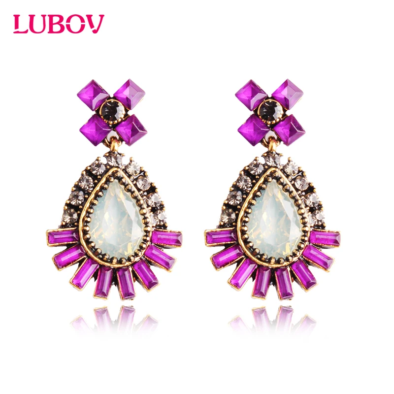 Water Drop Opal Stone Stud Earrings Women Elegant Crystal Trendy Anti Golden Christmas Jewelry 5 Colors | Украшения и аксессуары