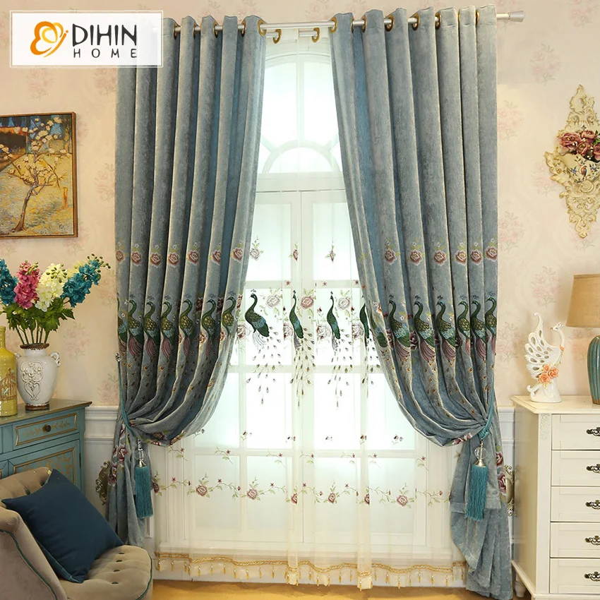 DIHIN HOME Новое поступление Европейский Павлин Вышитые затемняющие шторы для