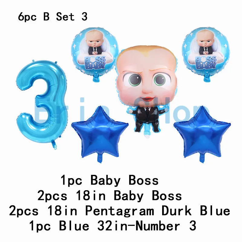 Boss baby на 1-й День Рождения Декоративные столовые принадлежности кружки, тарелки, салфетки 32 дюйма большие воздушные гелиевые шары с цифрами для душа - Цвет: 6pc Baby Start 3