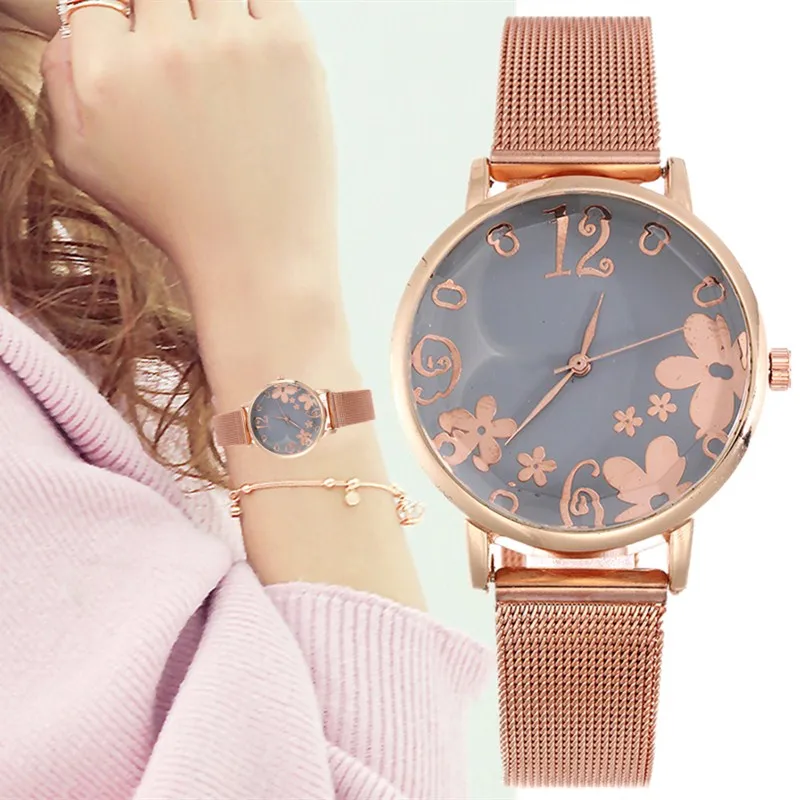 

Fashion Watches Women Rose Gold Flowers Dial Wrist Watches Luxury Casual Female Student Quartz Watch Relogio Femino Dropshipping